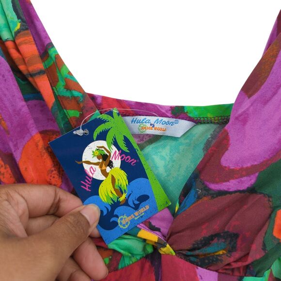 Jams World Hula Moon Women XL Dress Green Purple Abstract Floral Maxi Hawaiian - Picture 5 of 10